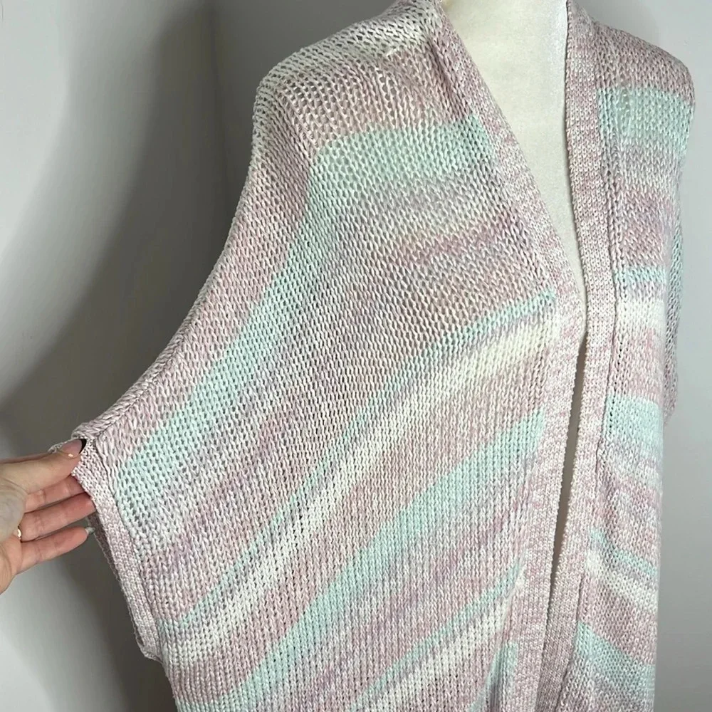 Lane Bryant Size 20 Pastel Striped Open Duster Cardigan Boho Cocoon Sweater - Picture 3 of 13